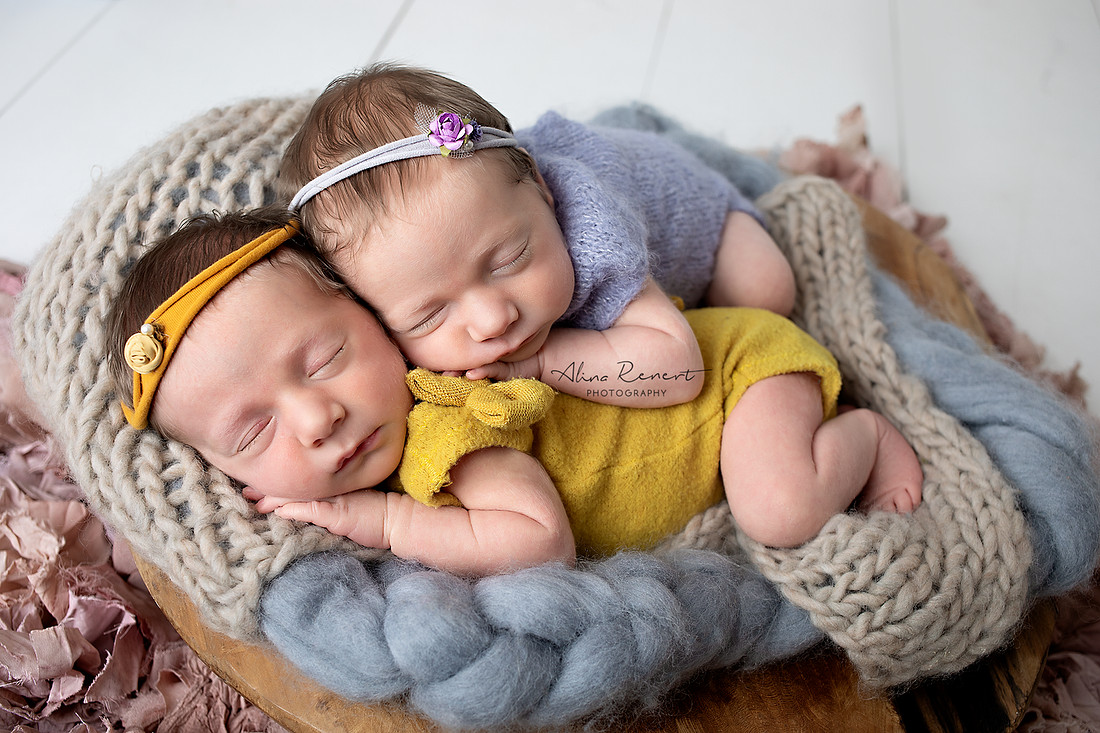 Studio Twin Newborn Session Chicago Photographer Alina Renert - Winny & MJ